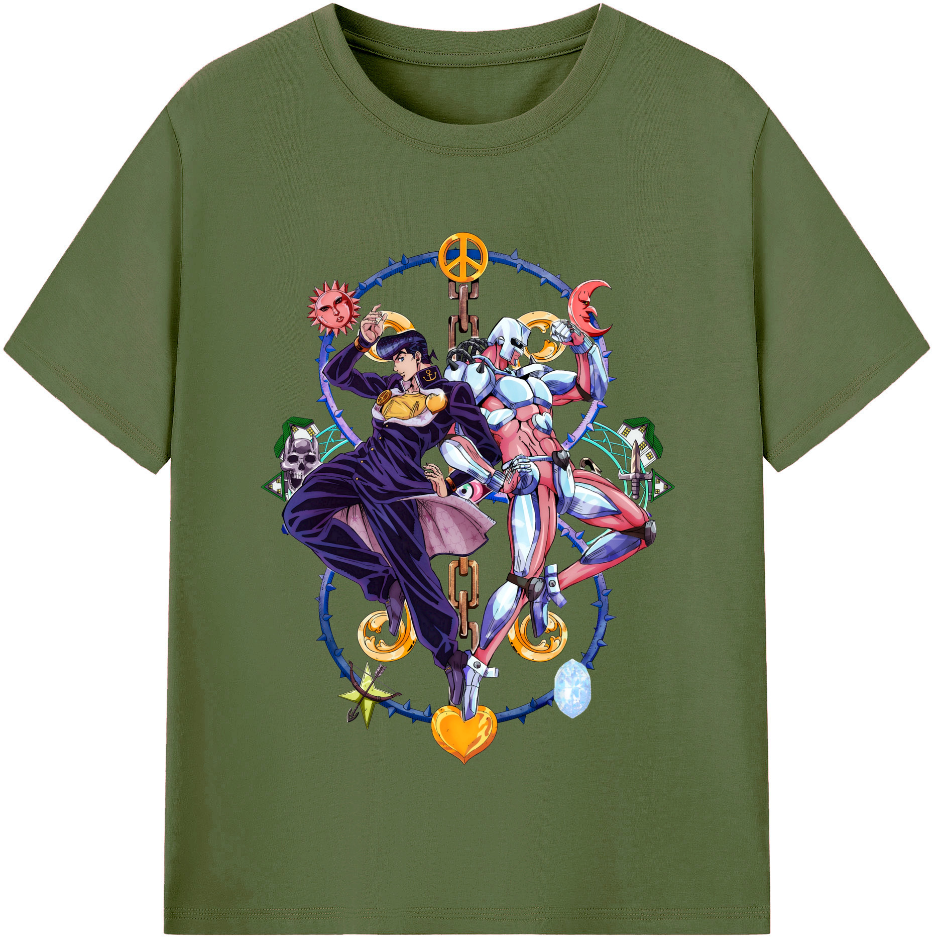 （画像用） ジョジョの奇妙な冒険 ひがしかた じょうすけ JoJo's Bizarre Adventure Higashikata Josuke 綿100％半袖Tシャツ（フロントプリント）